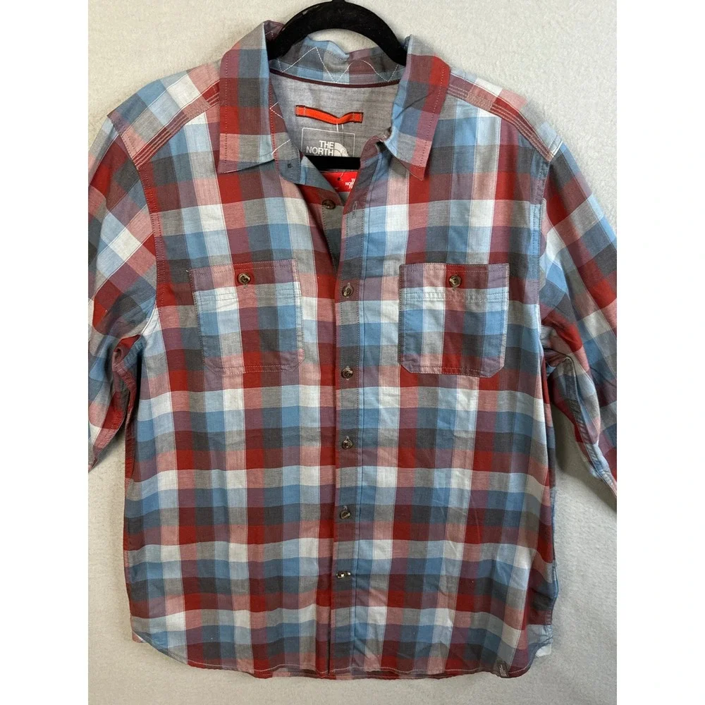 The North Face Mens L S Cumberland Shirt Cool Blue Plaid Outdoor Button Up Large